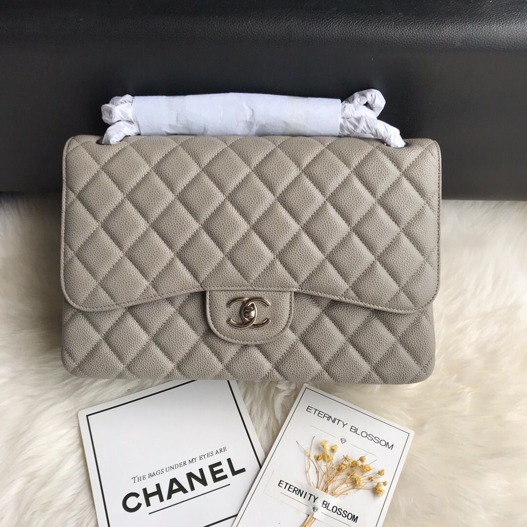 Ch@nel Flap Bag-Caviar-Silver-30CM