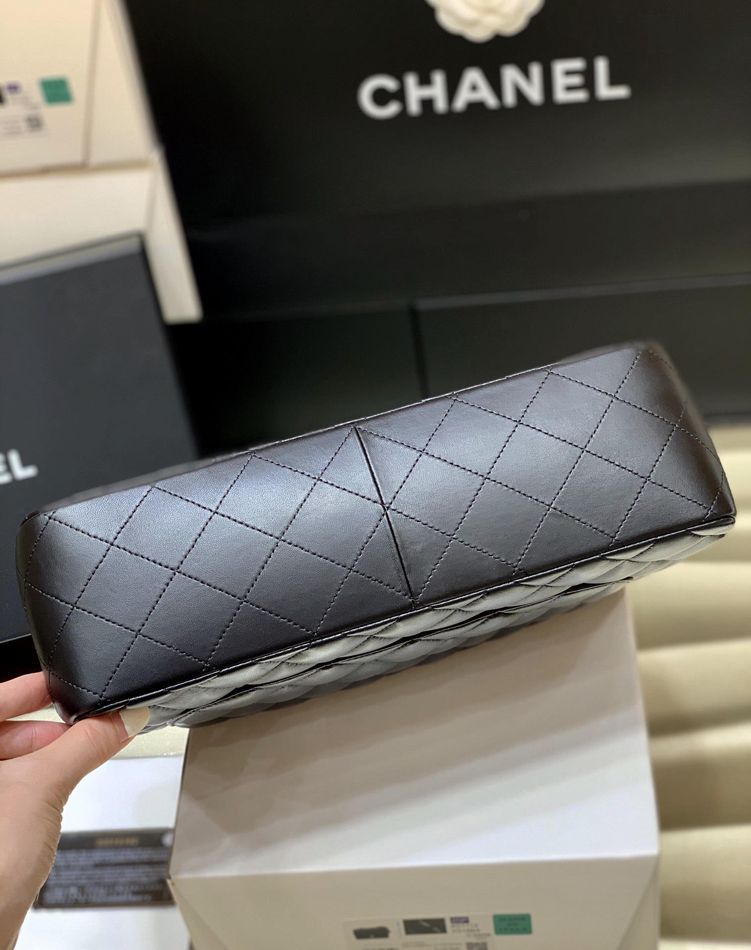 Ch@nel Flap Bag-Lambskin-Silver-30CM