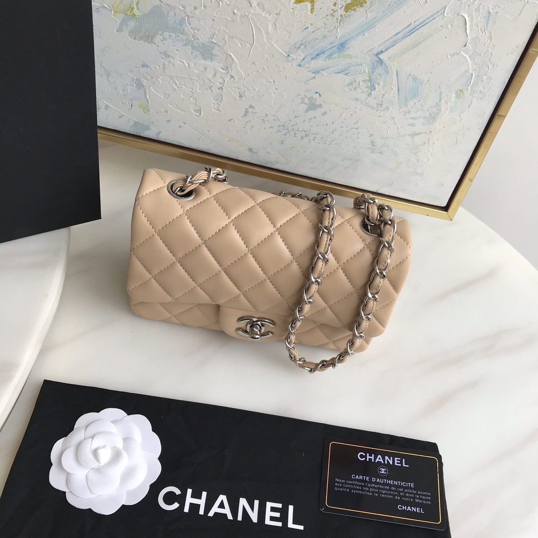 Ch@nel Flap Bag-Lambskin-Silver Hardware-20CM