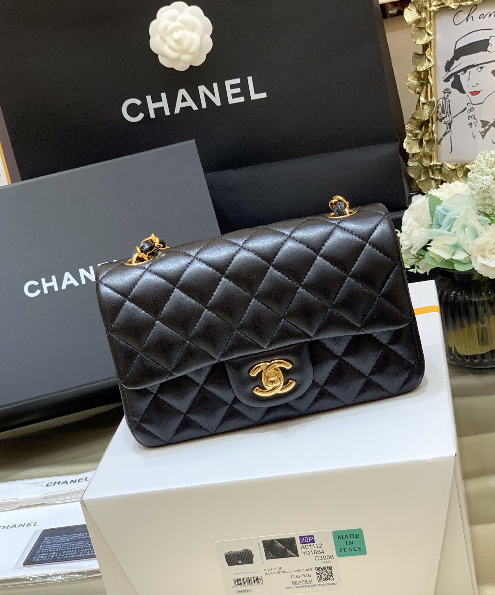 Ch@nel Flap Bag-Lambskin-Gold Hardware-20CM