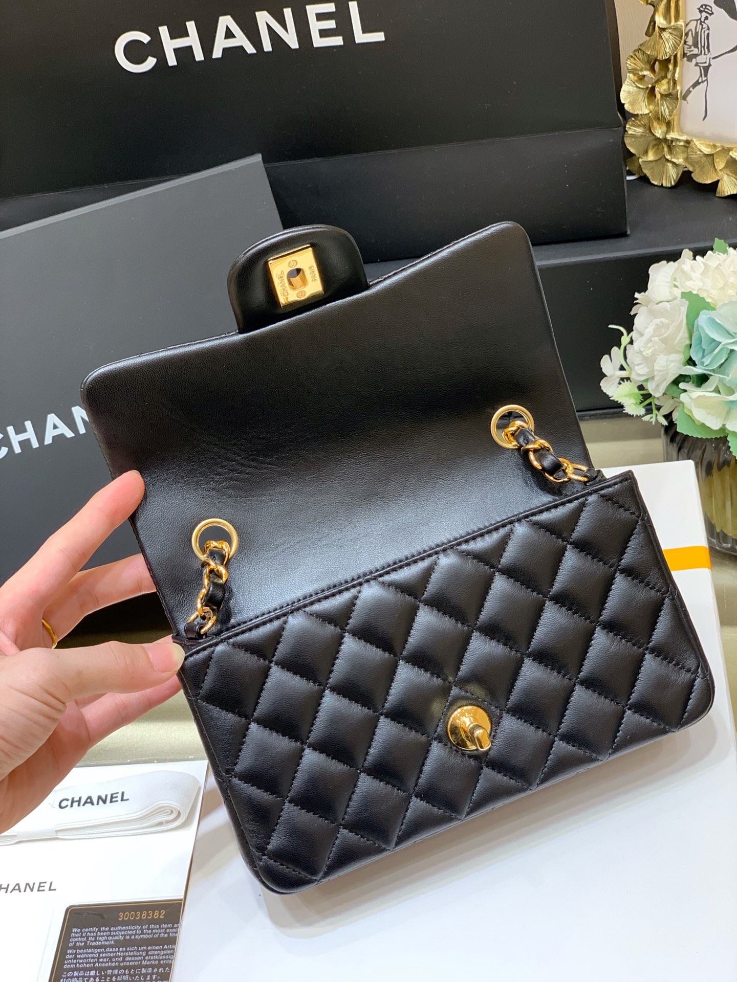Ch@nel Flap Bag-Lambskin-Gold Hardware-20CM