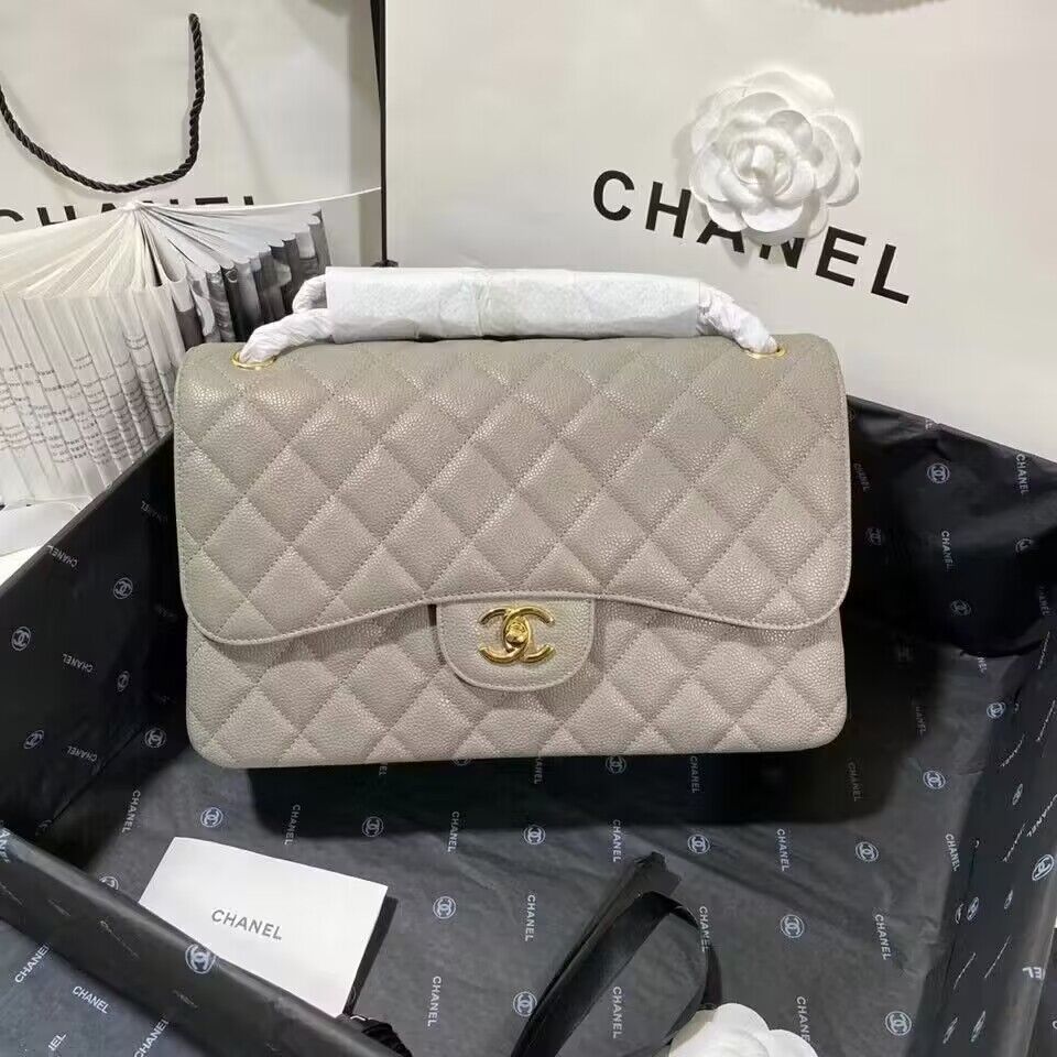 Ch@nel Flap Bag-Caviar-Gold-30CM