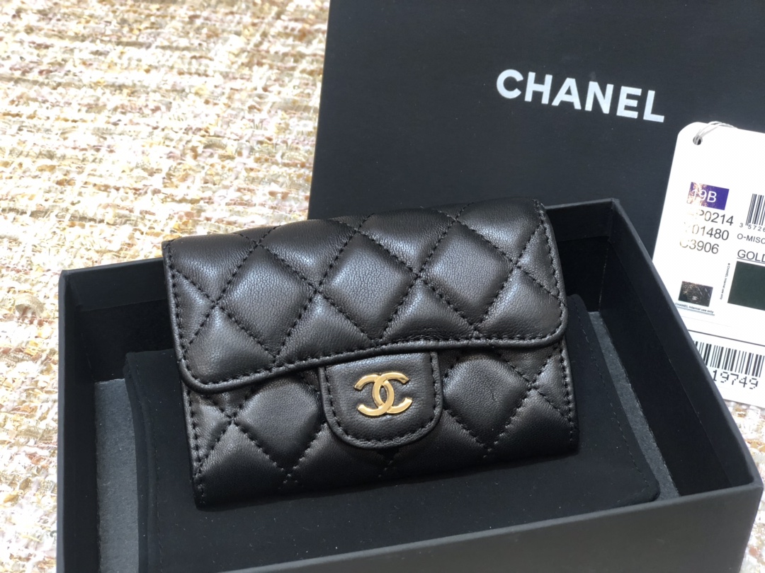 Ch@nel Wallet-Gold Harware-Lamskin-11*10CM