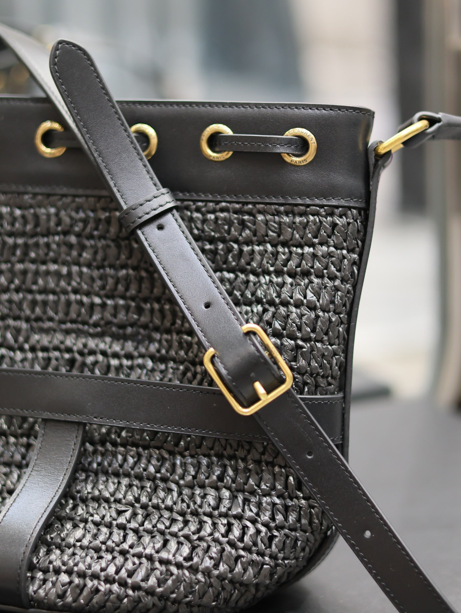 Y*L raffia straw craft bucket bag-22×15×15cm
