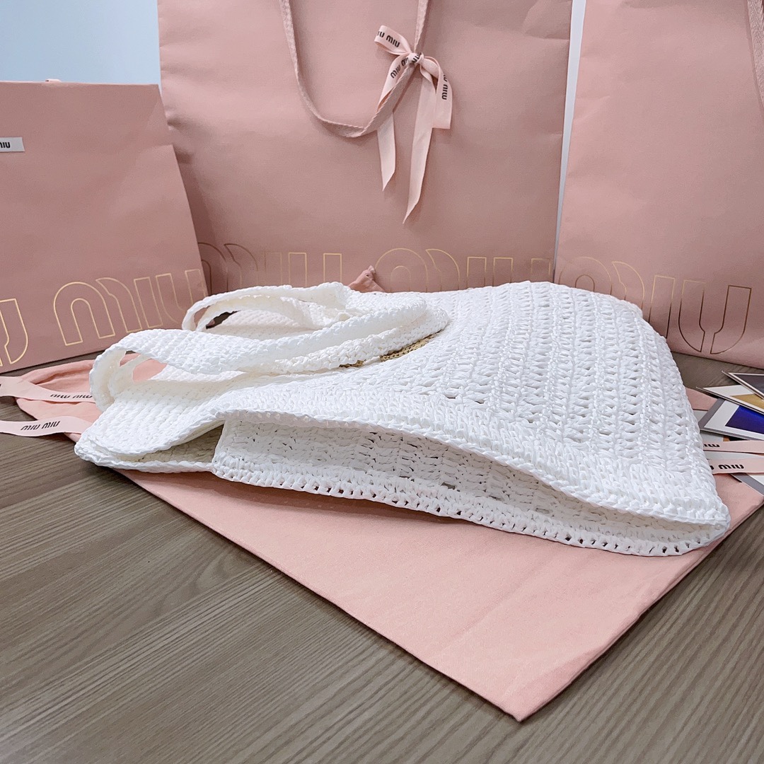 M*um*u crochet raffia tote bag-38.5x 40 x10cm