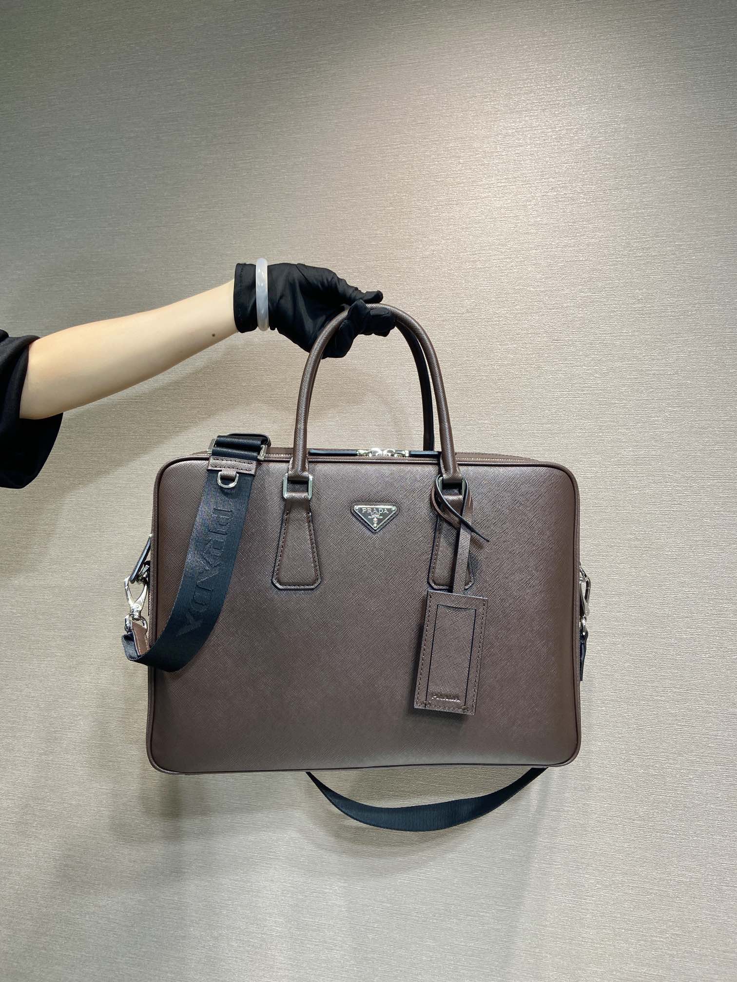 Pra*a 2vg039 saffiano leather tote bag-38*28*6.5cm