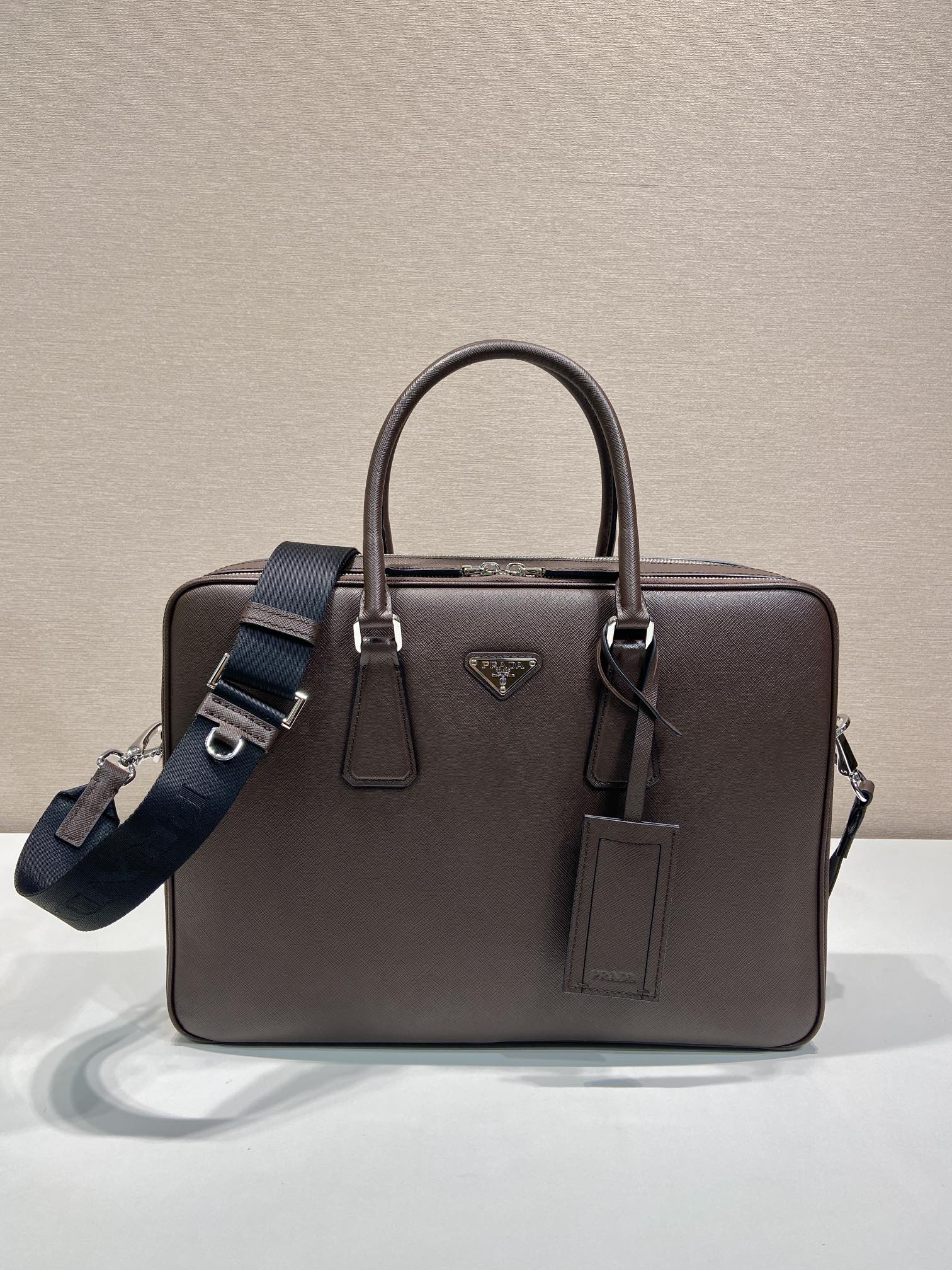 Pra*a 2vg039 saffiano leather tote bag-38*28*6.5cm
