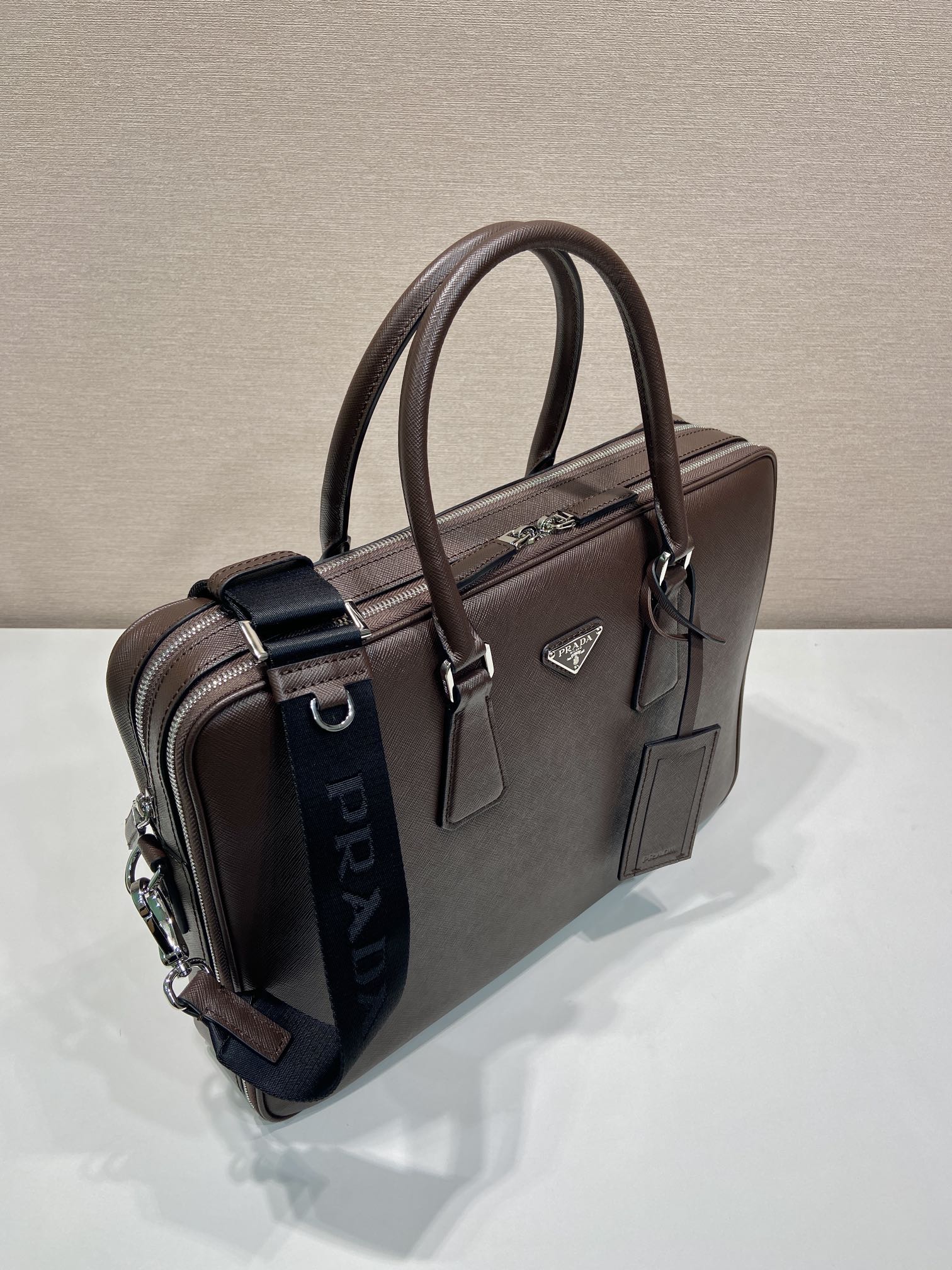 Pra*a 2vg039 saffiano leather tote bag-38*28*6.5cm