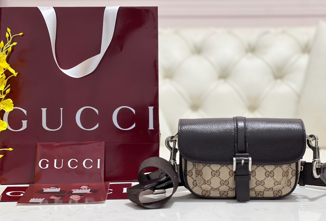 gv*c* bi-color gg S*per mini bag in beige and dark brown gg -20 × 13 × 5cm