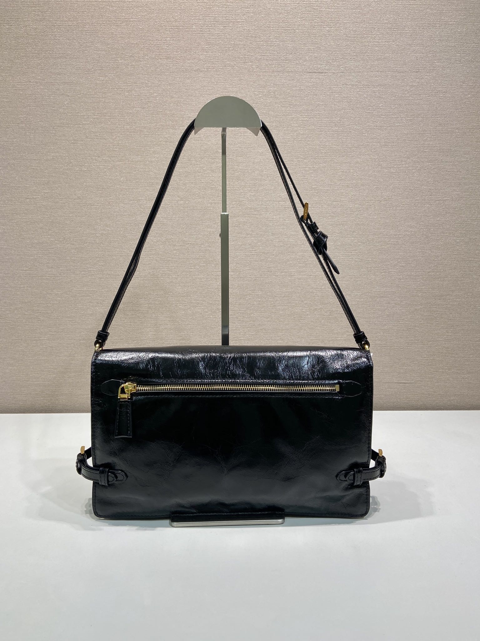 Pra*a black demi-lune large leather shoulder bag-1bd385-30*18.5*9cm