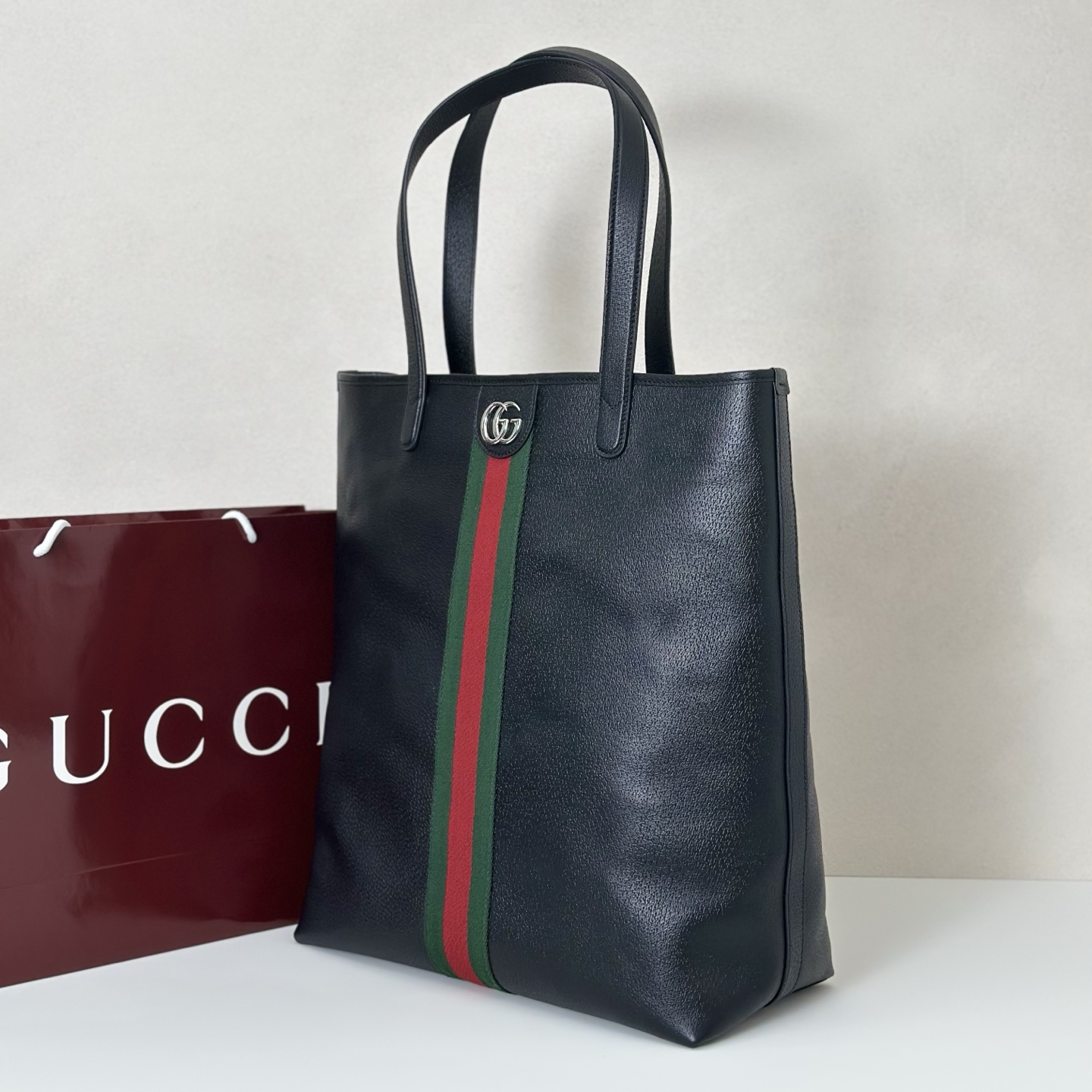 Gvc*1 ophidia large tote bag in black soft leather-38*43*16.5cm
